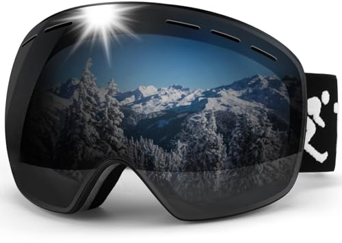Trusiel Gafas de Esquí, Gafas Esqui Snowboard Nieve OTG, Ajustable Anti-Niebla Protección UV Gafas Esquí para Hombre Mujer Compatible con Casco para Esquiar Deportes de Invierno (Negro (VLT 9%))