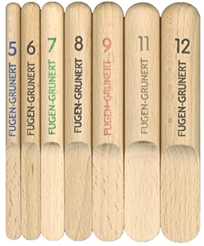 FUGEN-GRUNERT® Maxi-Set Glättfinger Profi Silikonabzieher 7-teilig I Fugenglätter von 5 bis 12mm Breite I 3-in-1 Fugenwerkzeug für Rundfugen mit (Halb) Kugel für perfekte Ecken