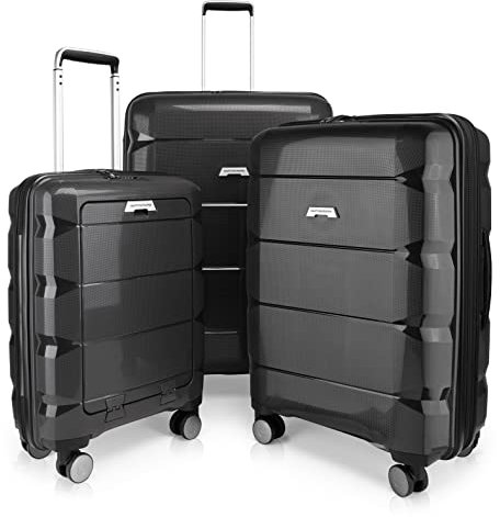 Hauptstadtkoffer - Britz - 3er Koffer-Set Trolley-Set Rollkoffer Reisekoffer Erweiterbar, TSA, 4 Rollen, (S, M & L), Schwarz