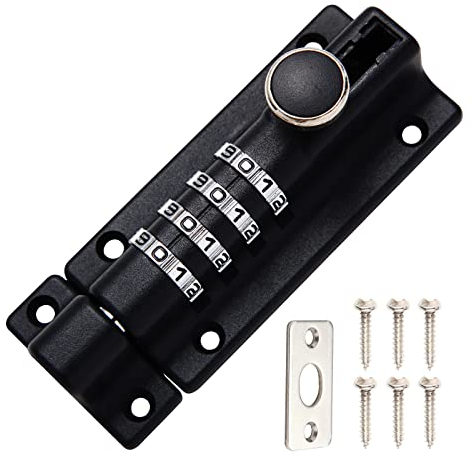 Nivaobi Perno de Bloqueo de Combinación 4 Dígitos Deslizante Con Cerradura 120mm - Pestillo Puerta Con Tornillos Antimanipulación Para Jardín Cobertizo Loft