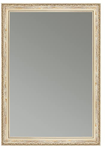 CLAMARO Wandspiegel Elsa Antik Barock, Creme Weiß Gold, 75 x 160 cm | Fichtenholz, handgefertigt in Deutschland, Echtglas, Metall Aufhänger für Hoch- und Querformat, 42 mm breit