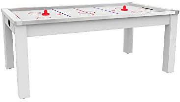 Air Hockey Toronto 7 Pieds Convertible en Table à Manger - 8 Personnes - Coloris Blanc laqué avec Surface Blanche (avec Plateau Table réversible ping-Pong)