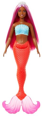 Barbie Meerjungfrau-Puppe mit magentafarbenem Fantasy-Haar und Zubehör | Haarreif, kurviger Körper, muschelartiges Oberteil und roter Meerjungfrauenschwanz, HRR04