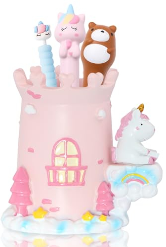 Niedlicher Einhorn-Stifthalter aus Kunstharz, rosa Tier, Stiftehalter, Stiftehalter, Behälter, Schreibwaren-Organizer, Cartoon-Regenbogen-Schloss, Make-up-Pinselhalter, Aufbewahrungsbox für Kinder,