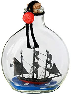FLADO Sailboat in A Bottle, Black Pearl Ship Model in Glass Bottle, Small Vertical Bottle Craft Boat Model, Christmas Birthday Gift for Friends and Family