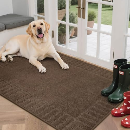 BEQHAUSE Door Matts Indoor, 80x120cm Dirt Trapper Door Mats Non-Slip, Brown | Washable Door Mat Indoor, Polyester, Low-Profile and Stain Resistant for High-Traffic Areas, Hallways, Entryways, Balcony etc