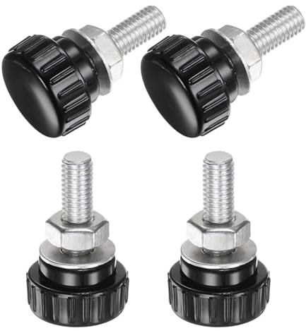 QUARKZMAN 4 Set M8 x 25mm Manopole Zigrinate Filettatura Maschio Viti Testa Zigrinata Dadi Rondelle, Impugnatura Manopola Bloccaggio 25mm Manopole Testa Plastica Viti Testa Zigrinata, Nero