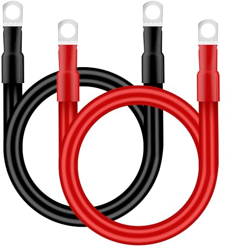 QIMEI-SHOP Cable Batterie Voiture 35mm² 50cm Câble Onduleur de Batterie 2AWG 12V Câble de Batterie avec M10 Cosses à œillets pour Camion Auto Moto Marine Solaire Rouge et Noir 2 Pièces