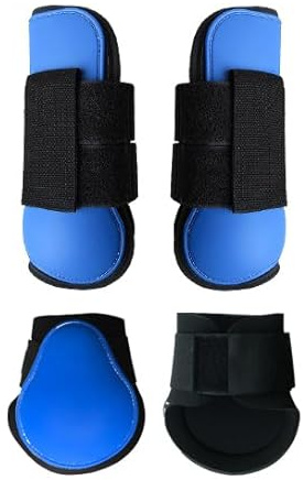 Merauno® Lot de 4 guêtres pour cheval - Pour l'avant derrière coque rigide et fermeture Velcro - Pour homme et femme - En polyuréthane robuste et élastique - Taille S - Bleu