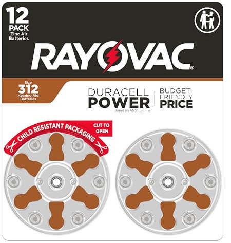 Rayovac Batterie per apparecchi acustici misura 312 (confezione da 12), batterie 312