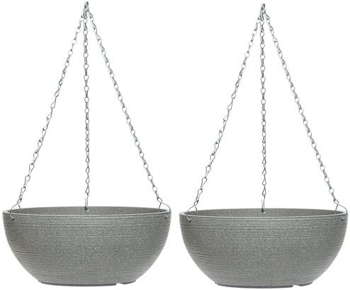 Garden Gear Large Cool Grey Stone Effect Hanging Basket Durable 35cm Diameter Planter with 3-Way Metal Chain Weather-Resistant for Outdoor Gardens (2)