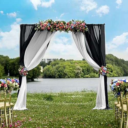 SYSUII 2 Stück 75 * 550cm Querbehang Transparente Freihanddeko Transparentem Voile Deko Hochzeitsbogen Gardinen Hintergrund Vorhang Dekoration für Schlafzimmer Wohnzimmer Fotografie-Schwarz + weiß