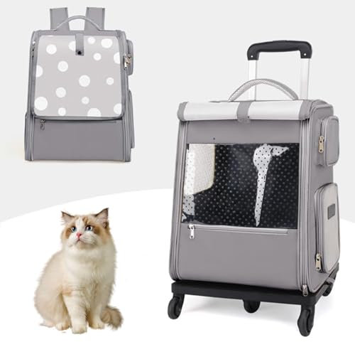 Sac De Transport Souple À roulettes pour Animaux De Compagnie,Sac À Dos Trolley Chariot Panier De Transport pour Animaux/Chien Et Chat avec Poignée Au Manche Télescopique,Gris
