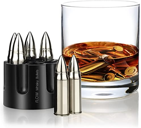 FLOW Barware XL Whisky Stones | 6x Unique Metal Ice Cubes | Silver Stainless Steel Reusable Ice Cubes for Whisky, Scotch, Rum, Gin | Cool Whiskey Stones Gifts For Men