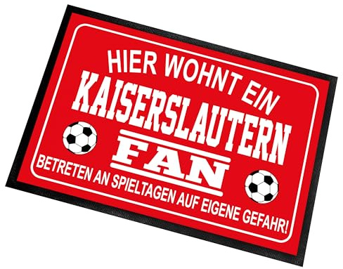 Fußmatte für Fußball Fans | Türmatte mit Spruch | 60x40cm | Hier wohnt ein Kaiserslautern Fan - Betreten an Spieltagen auf eigene Gefahr! | für innen und außen | Vorleger für die Haustür / Flur