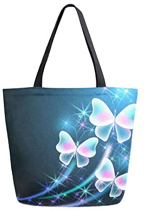 Canvas Umhängetasche Schmetterlinge Sterne Bling Canvas Tasche Wiederverwendbare Einkaufstasche Faltbare Stoffbeutel Bedruckt, Für Bücher, Schule, Fitnessstudio