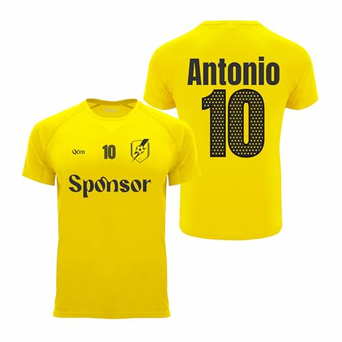 QCM PRODUTOS PERSONALIZADOS Camiseta Fútbol Hombre Personalizada — Escudo Nombre y Número a Elegir — Diseño Deportivo en Colores — Tallas Adulto