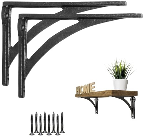 EDUWURXS Ironbridge Cast Iron Heavy Duty Shelving Brackets | Wall Shelf Supports (5.5x7 Pack of 2)