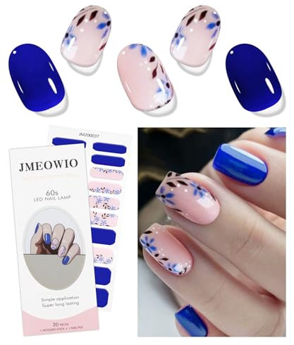 JMEOWIO Gel Nail Stickers Fleurs Rose Bleue, 20 Bandes, Semi-durcis, Faciles à Utiliser, Art d'Ongles Fait Soi-même, Cadeau Parfait