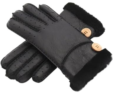 WLIHDB Lederhandschuhe Für Frauen Damen Lederhandschuhe Warme Winter Damen Echtpelzhandschuhe Gefütterte Damenhandschuhe Dicke Fäustlinge Kaschmir-Lederhandschuhe Für Frauen(Black)