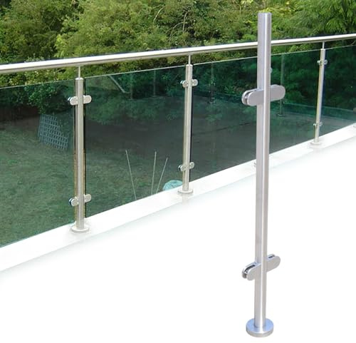 Geländer Edelstahl für Glasplatte, Balkongeländer mit Glasklemmen, Geländerpfosten Edelstahl, Glashalter, Glasbodenträger, für 8-12 mm dicke Glas- und Holzpaneele, Mittelsäule, 4.2 x 110cm