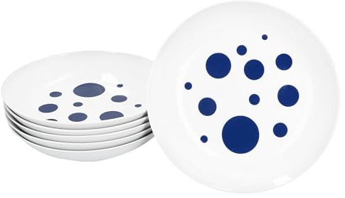MamboCat Pula Lot de 6 assiettes creuses bleu foncé I 450 ml I Vaisselle en porcelaine blanche à pois pour 6 personnes I Assiettes creuses pour salade, soupe, céréales, pâtes, etc.