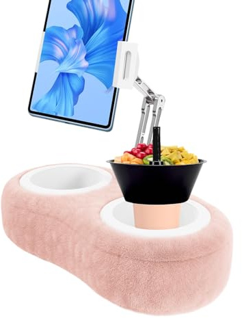 Pillow Tablet Stand - Phone Pillow Holder, Tablet Stand With Snack Bowl, Lap Cozy Design | Perfect For Bed Reading, Fits 4.7 to 13 Inch Tablets, Convenient For Media Enjoyment (Pink Colors)