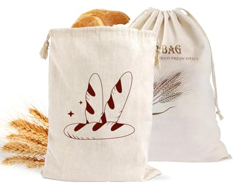 DHSUN Sacchetto per il pane naturale in lino con fodera interna in TPU, confezione da 2 pezzi per conservare il pane e conservare la freschezza., beige., Minimalismo