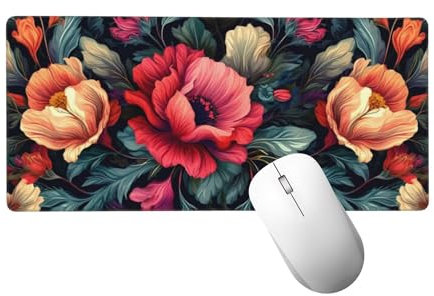 Mauspad XXL 600 x 300 x 3mm, Mausepad Blume Schreibtischunterlage Großes Farbe Mauspad mit Vernähten Kanten, Wasserdicht und Rutschfest, Abwaschbar Gaming Mausepad für Gaming,Büro,Zuhause H-479