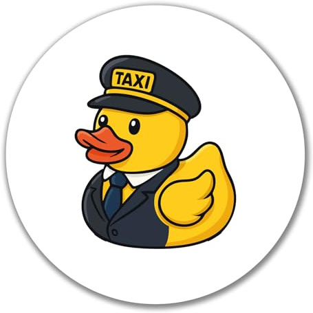 Huuraa Aufkleber Quietscheente Taxi-Fahrer Gummiente Geschenk | Dekoaufkleber 10cm rund Sticker Geschenkidee Dekoausticker
