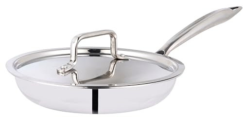 WG inc Stainless Steel Frying Pan, 1100 ML, Triply All Clad Fry Pans with Lid 20 CM, Induction Compatible Frying Pans, All hob Types, Oven & Dishwasher Safe Cookware, No Coatings