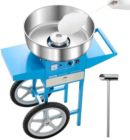 VEVOR elektrische Zuckerwattemaschine kommerzielle Zuckerwattegeräte mit Wagen (1000 W) mit 52 cm Edelstahlschüssel & Zuckerschaufel & Schublade, perfekt für Kindergeburtstage Familienfeiern Blau