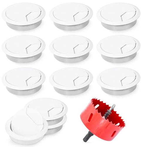 12 PCS Desk Grommet, Desk Cable Grommet 80mm with Hole Saw Round Desk Cable Hole for Hide Data Cords in Office Desk, TV Stands, Tabletops (White)