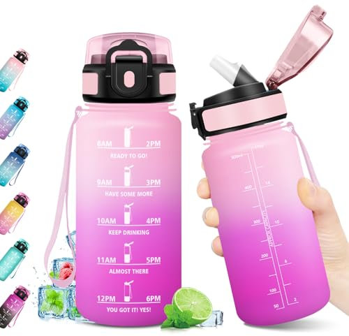 Borraccia 500ml, Bottiglia con Indicatore del Tempo Motivazionale, Bottiglia con Cannuccia, Riutilizzabile, Borraccia senza BPA, A Prova di Perdite, per Bambini, Scuola, Ufficio, Gym, Picnic