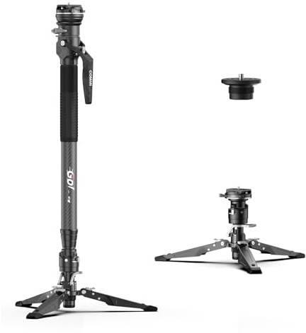 COMAN One-Click Lifting Monopod with Feet, 65’’ Travel Monopod with 360° Ball Bowl Head, Lightweight Camera Tripod with Arca Quick Release for Canon Nikon, DSLR Cameras, Max Load 22lbs/10kg (M1S)