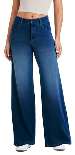 LaiEr Jeans a Gamba Larga Donne,Design di Bottoni Classici e Verace Apertura con Cerniera,Gambe Dritte,vestibilità Sciolta,Jeans Casual Molto Elastici.(Blu Scuro Nostalgico XL)