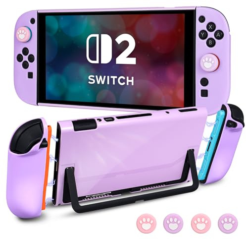 DLseego Housse de Protection pour Switch 2,Dockable Dur Coque Anti-Rayures et Antichoc Skin de Protection et Silicone Souple 2PCS Poignée Mallette avec 4PCS Capuchon de Joystick,Violet
