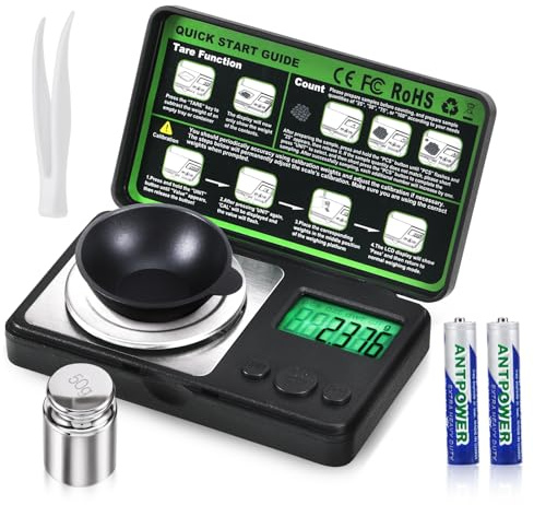 0.001g/50g Digital Milligram Scale, Pocket Micro Scale, Digital Jewelry Scale with Tweezer,Cal Weight, Battery,Measuring Cup-50g MAX, precision scale for Powder,Coins,Gold,Gem