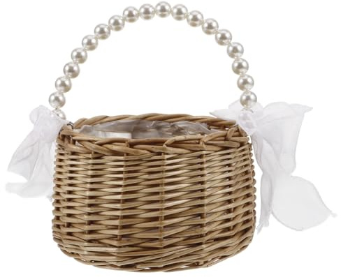 BESTYASH Borsa intrecciata con manico e dettaglio in pizzo piccolo cestino da spiaggia e borsa tracolla da donna vintage e resistente per viaggi e feste