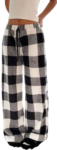RIZUNTO Femme Pantalon Pyjama Polaire Douce Bas PJS À Carreaux Pantalon Léopard Y2K Pantalon de détente douillet