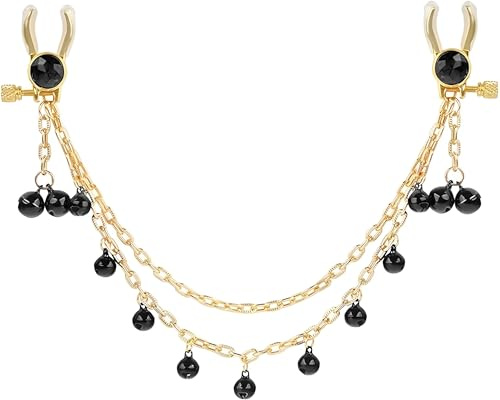 Nippelklemmen, sensorisches Spielzeug für Frauen, Nippelklammern für Erwachsene, Perlen-Nippelklemmen, Körperringkette für Frauen, Edelstahl-Körperklemme, verstellbar, ohne Piercing (Schwarz)