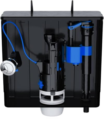 PlumbEZ Réservoir de toilettes dissimulé – Réservoir de WC universel Slimline double chasse d'eau avec valve de remplissage à double entrée, volumes de chasse réglables et support de montage
