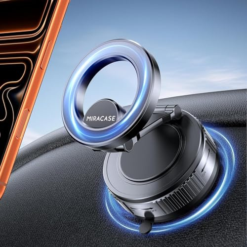 Miracase Porta Cellulare Auto per Magsafe [Ventosa Ultra Potente] 2026 Supporto Telefono Auto Magnete con Rotazione a 360° per iPhone 17 16 15 14 13 12 Pro Max e Altri Smartphone Nero