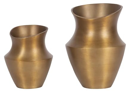 Kate and Laurel Suhana Two-Piece Vintage Metal Vase Set, Set of 2, Brass, Decorative Classic Cast Aluminum Tabletop Vases for Use as Dining Table Centerpiece or Living Room Decor