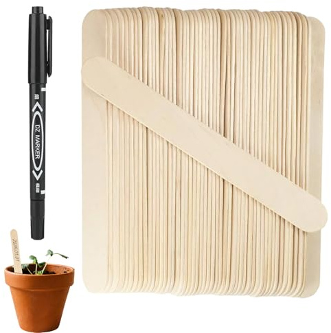 ZhuPu 100 Pcs Wooden Plant Labels with Pen - Garden Markers for Outdoor Vegetables and Flowers