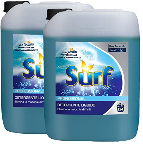 SGWEB Professional Surf Professional Detergente Lavatrice Liquido per Macchie Difficili Capi Bianchi e Colorati Formula Delicata sui Tessuti 2 Taniche da 10 Litri Pro Formula 20L Totali