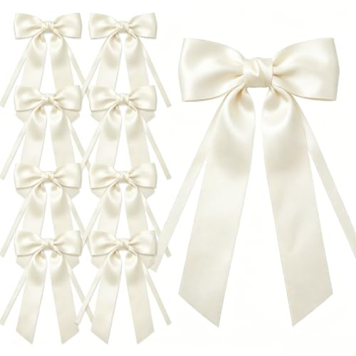 FILOEEX Große Geschenkschleife 10 Stück, fertige Satinband Schleifen für Geschenke, Hochzeit & Deko, 30 cm (Weiß A)