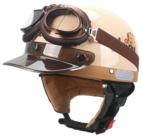 Casco Da Moto A Mezza Calotta Con Occhiali, Omologato DOT/ECE, Casco Da Moto Retrò A Mezza Calotta Per Cruiser, Scooter, Ciclomotori, Casco Estivo Per Adulti Uomini E Donne 9,(54-62CM)
