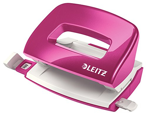 Leitz WOW Mini Hålslag, 10 ark, styrskena med formatmarkeringar, metall, rosa metallic, 50601023