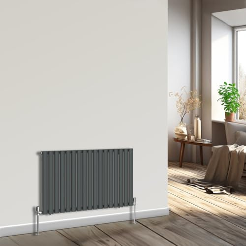 NRG Horizontal Oval Column Radiator 600x1003mm Single Panel Anthracite | Central Heating Compatible, Modern Radiator, High Heat Output, Oval Tube Design, for Living Room, Kitchen, Home